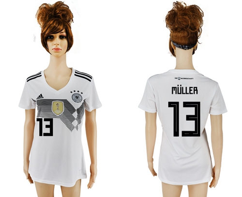 Women's Germany #13 Muller White Home Soccer Country Jersey